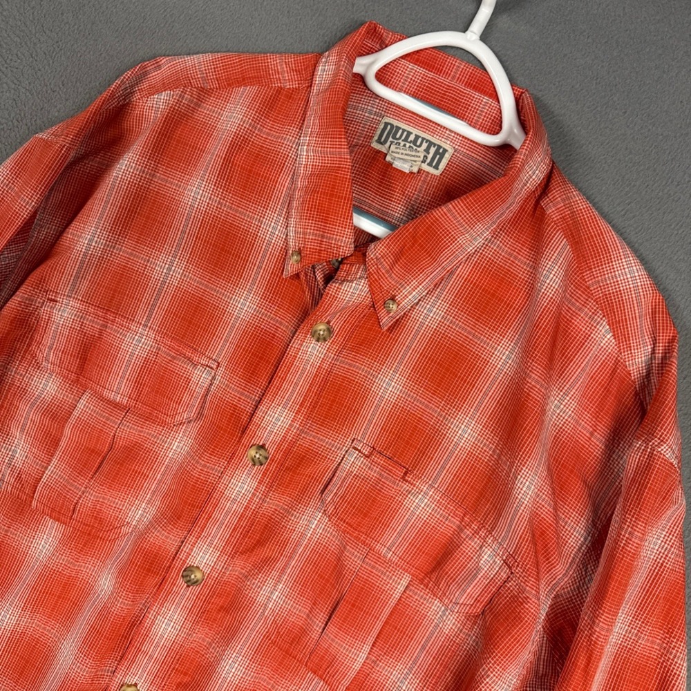 Duluth Trading Shirt Mens 2XL XXL Orange Plaid Armachillo Cooling Nylon Blend